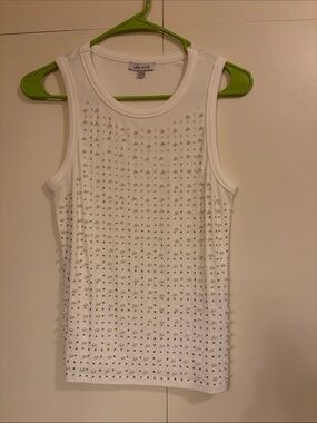 White Studded and Pearl Ribbed Tank Top